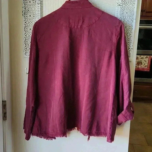SANCTUARY anthro Roy Frayed Utility Jacket Wine Maroon sz M - Picture 14 of 16